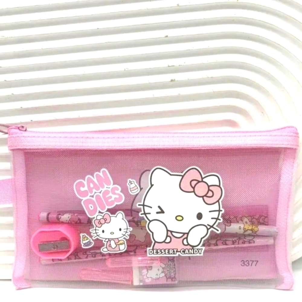 Hello Kitty Sanrio Mesh Pencil Case - Large Capacity